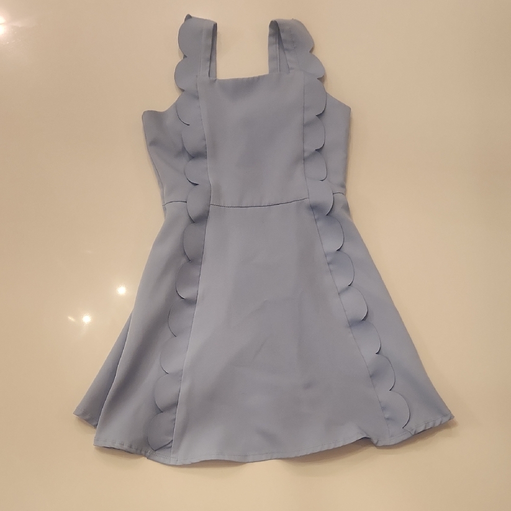 Rare Editions Light Blue Scalloped Kids Dress